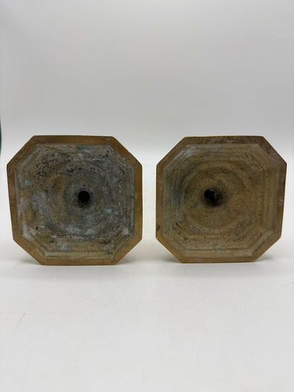 VTG Set of Brass Candlestick Holders 8.5” tall Octagon Base /rw