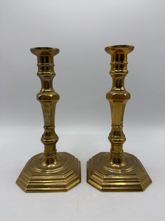 VTG Set of Brass Candlestick Holders 8.5” tall Octagon Base /rw