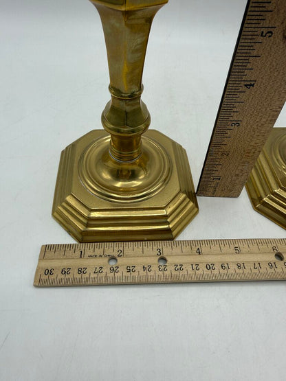 VTG Set of Brass Candlestick Holders 8.5” tall Octagon Base /rw