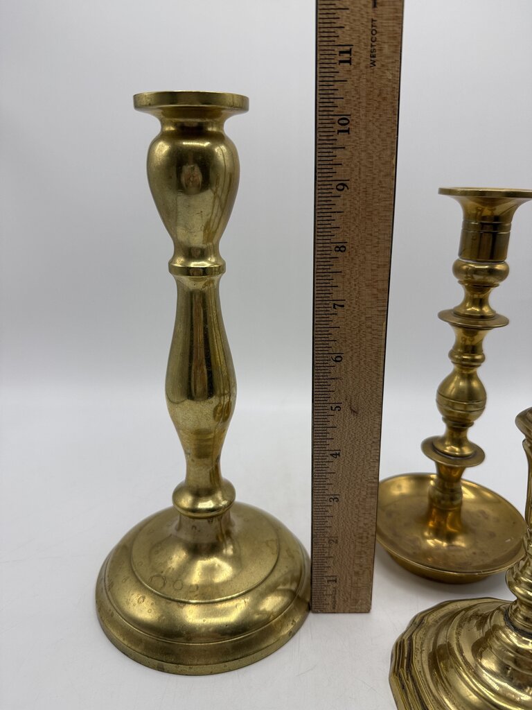 VTG Set of 3 Brass Assorted Candlestick Holders 8”-10” Tall /rw