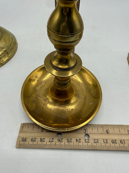 VTG Set of 3 Brass Assorted Candlestick Holders 8”-10” Tall /rw