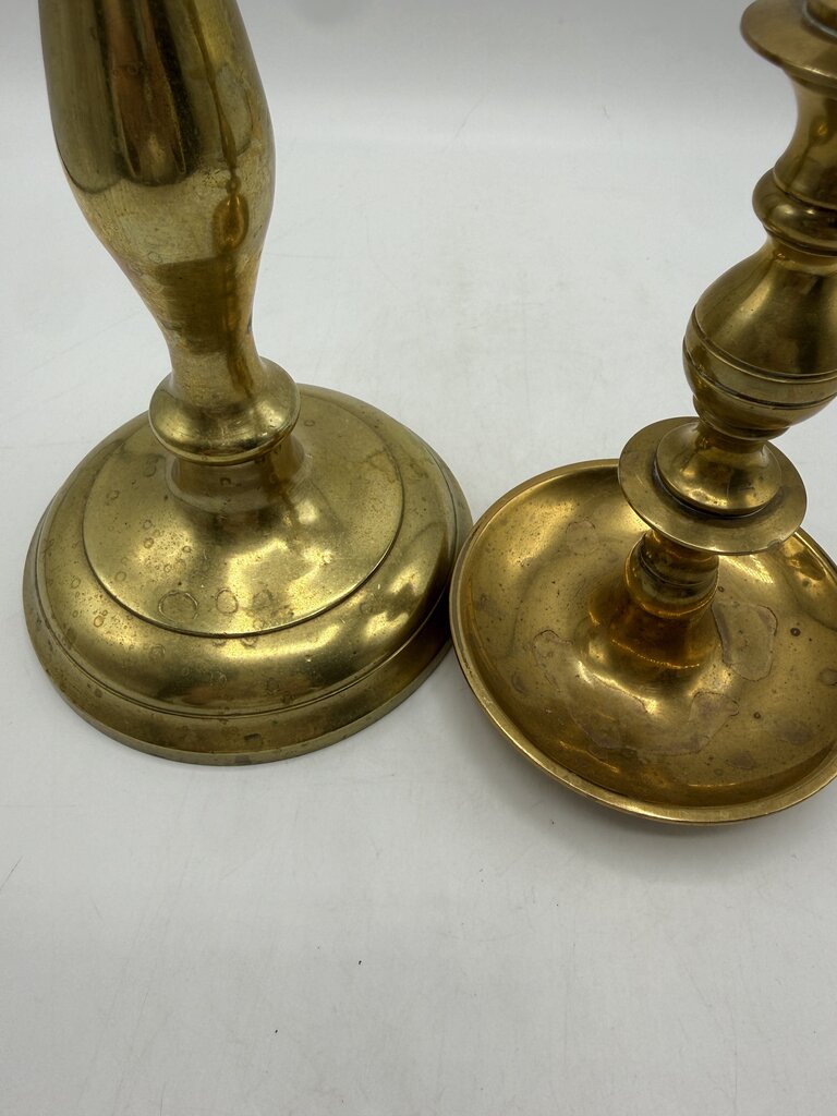 VTG Set of 3 Brass Assorted Candlestick Holders 8”-10” Tall /rw