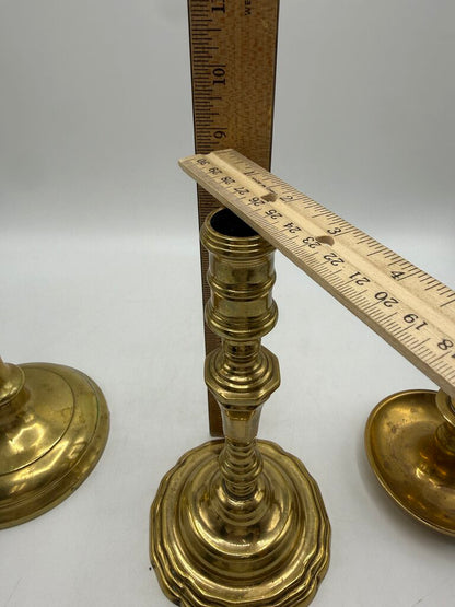 VTG Set of 3 Brass Assorted Candlestick Holders 8”-10” Tall /rw