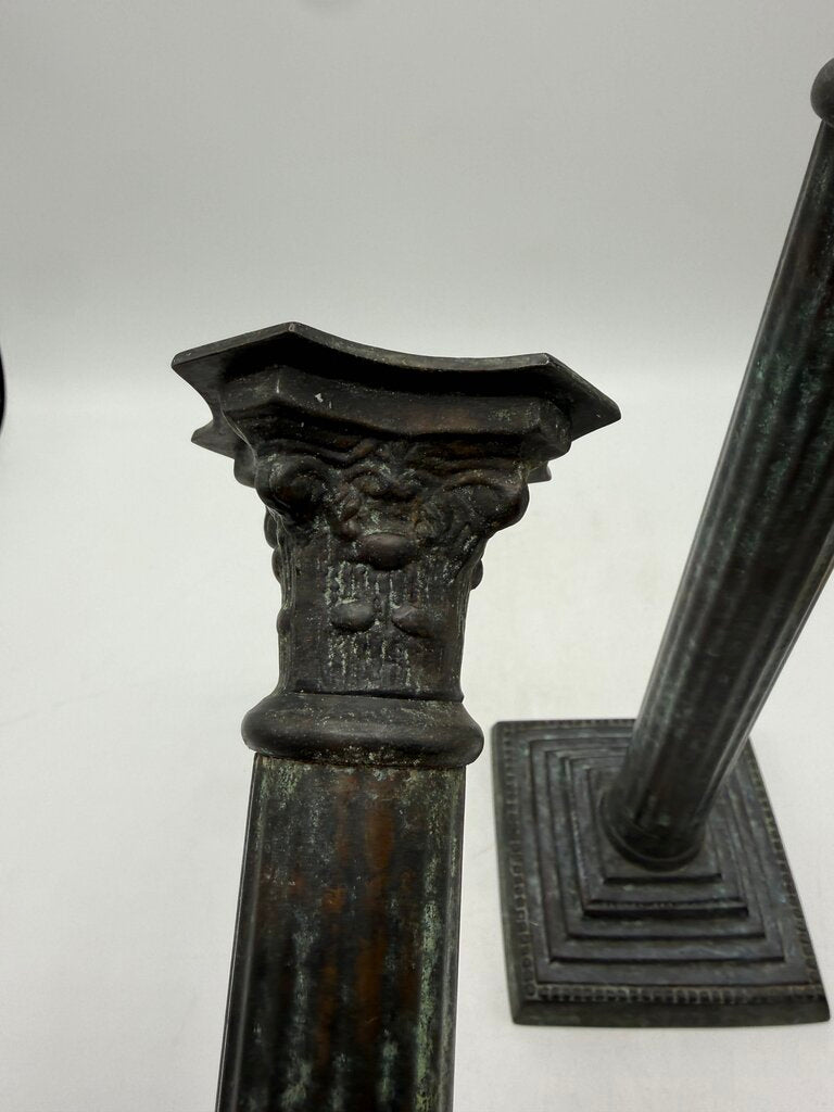 VTG Bronze Corinthian Column Candlestick Holders 13” tall /rw