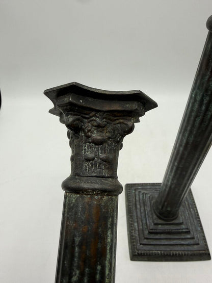 VTG Bronze Corinthian Column Candlestick Holders 13” tall /rw