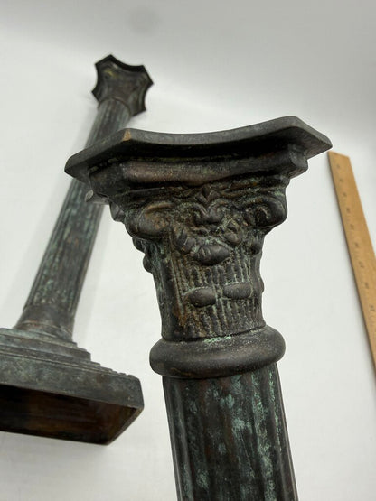 VTG Bronze Corinthian Column Candlestick Holders 13” tall /rw