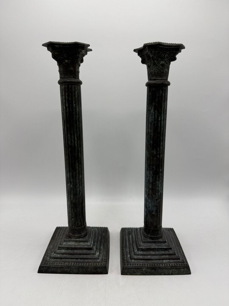 VTG Bronze Corinthian Column Candlestick Holders 13” tall /rw
