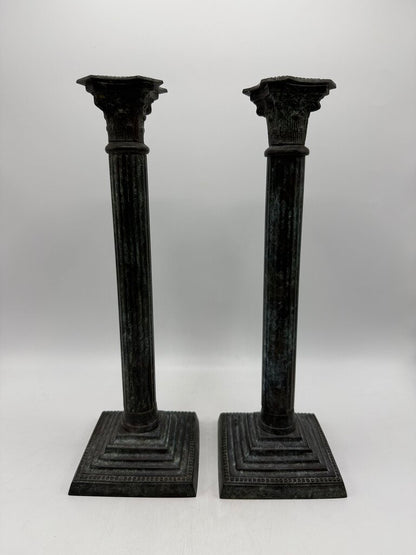 VTG Bronze Corinthian Column Candlestick Holders 13” tall /rw