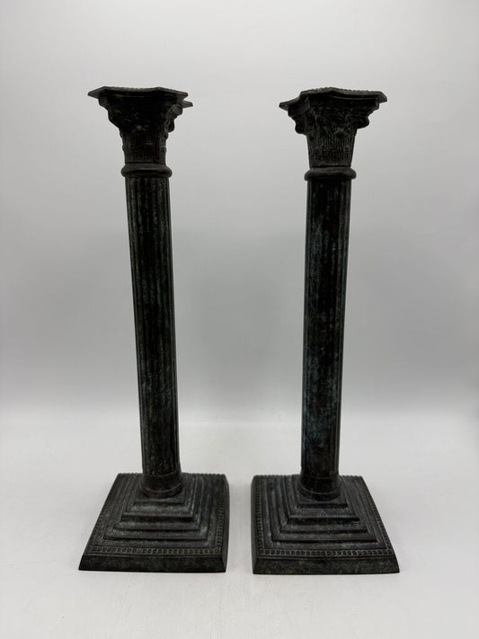 VTG Bronze Corinthian Column Candlestick Holders 13” tall /rw