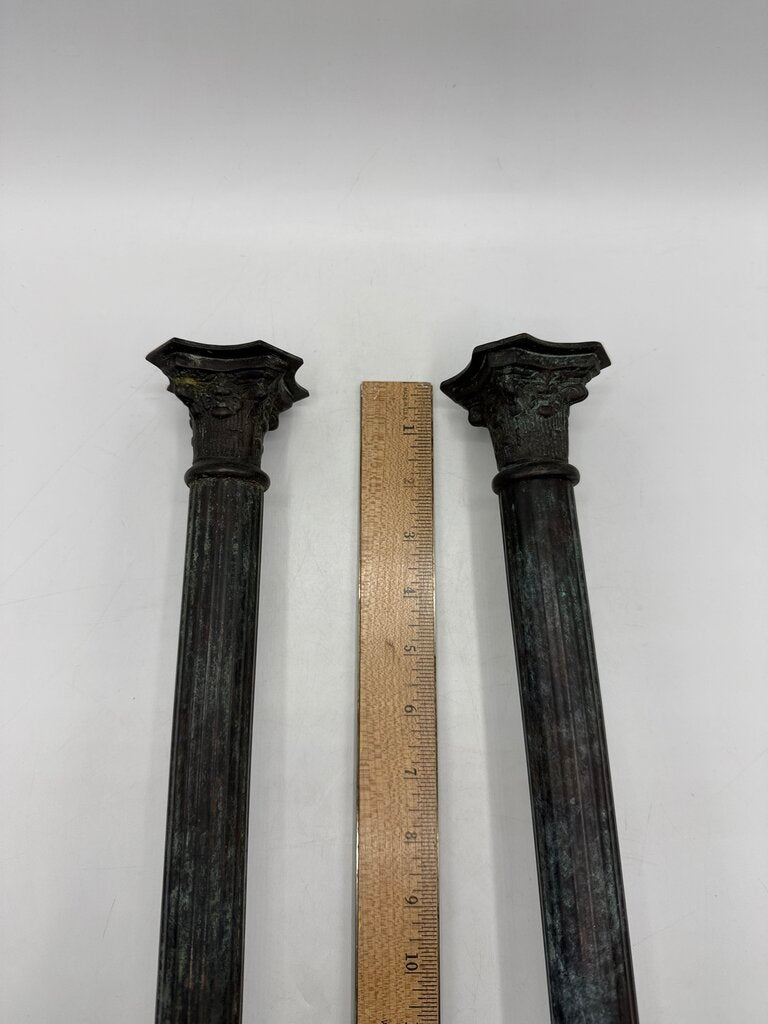 VTG Bronze Corinthian Column Candlestick Holders 13” tall /rw
