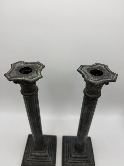 VTG Bronze Corinthian Column Candlestick Holders 13” tall /rw