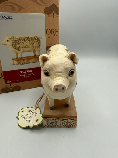 Jim Shore Hog Wild White Farmhouse Pig Figurine w/box /rw