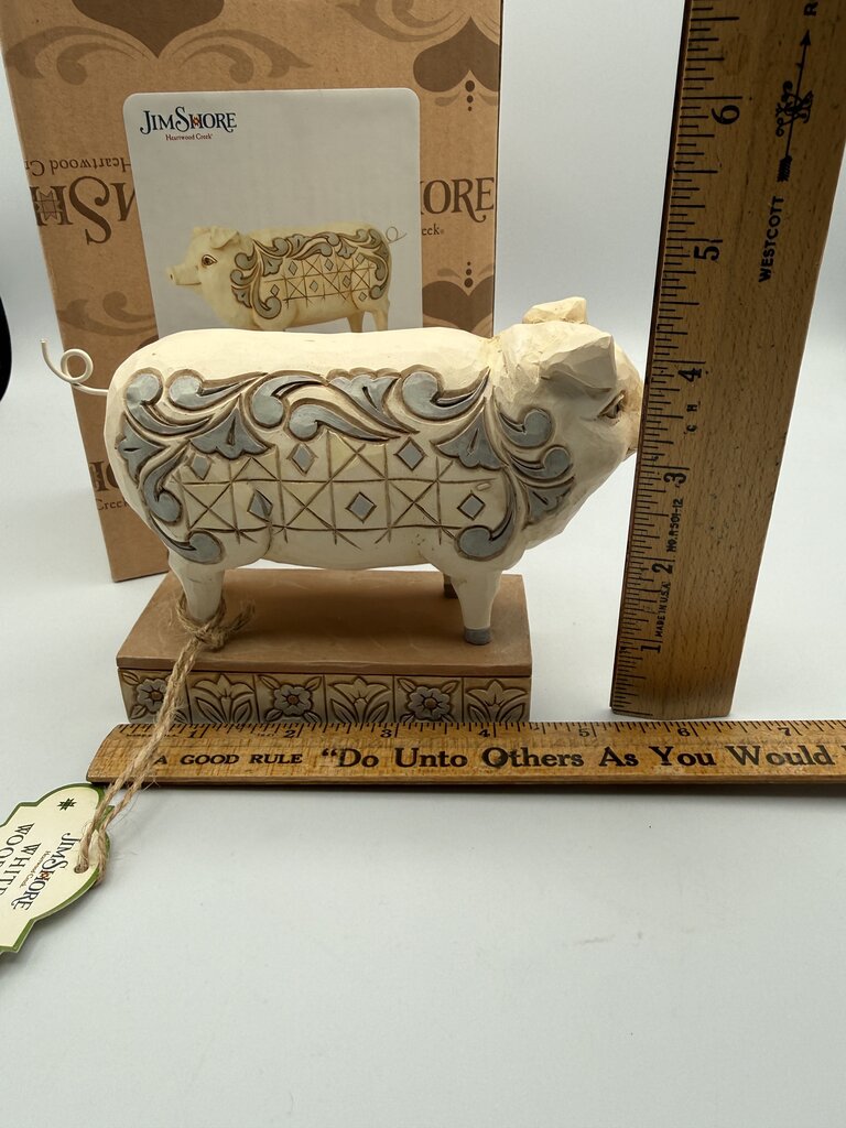 Jim Shore Hog Wild White Farmhouse Pig Figurine w/box /rw