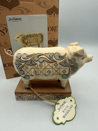 Jim Shore Hog Wild White Farmhouse Pig Figurine w/box /rw