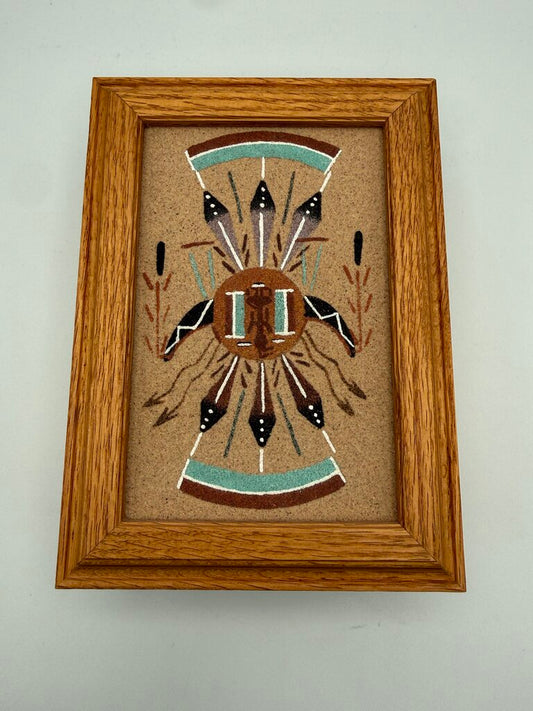 Authentic Navajo Sandpainting Oak Trinket Box Pollen Boy Signed by artist /ro