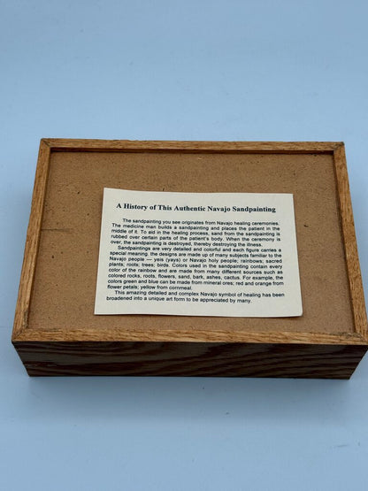 Authentic Navajo Sandpainting Oak Trinket Box Pollen Boy Signed by artist /ro
