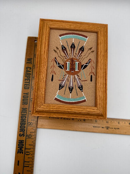 Authentic Navajo Sandpainting Oak Trinket Box Pollen Boy Signed by artist /ro