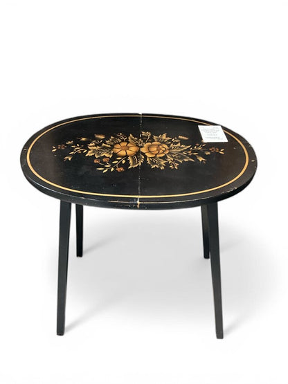 Vintage L. Hitchcock Stenciled Black and Gold Small Oval Folding Table