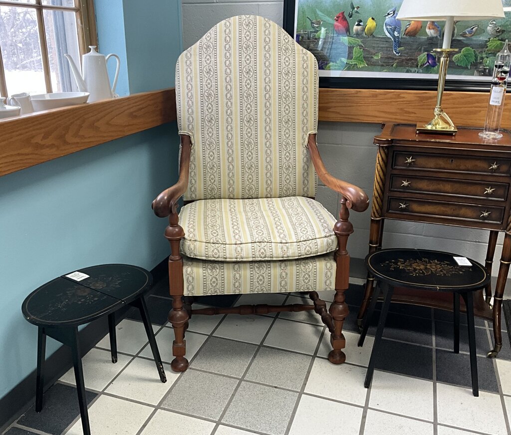Vintage L. Hitchcock Stenciled Black and Gold Small Oval Folding Table