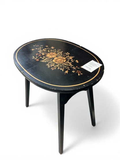 Vintage L. Hitchcock Stenciled Black and Gold Small Oval Folding Table