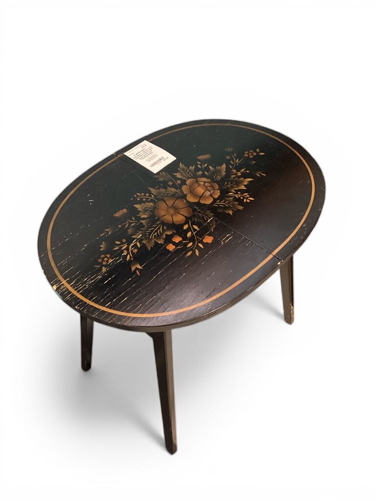 Vintage L. Hitchcock Stenciled Black and Gold Small Oval Folding Table