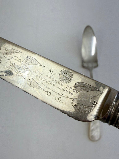 Antique Mother of Pearl Handel Serving Pieces Sterling Collars /ro