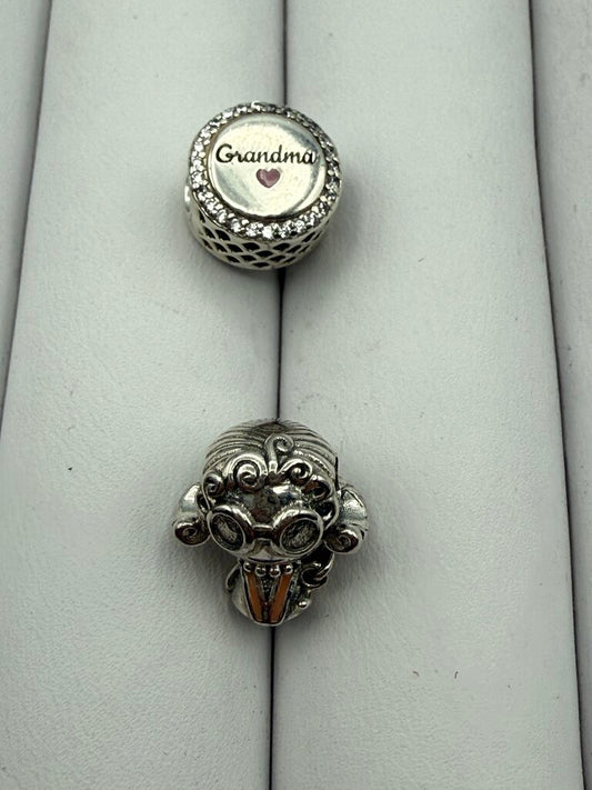 Pandora Sterling Silver Charms Mrs. Wise, Grandma /ro