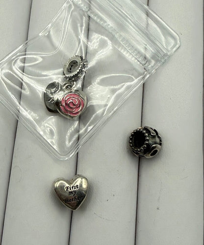 Pandora Sterling Silver set of 3 Mother/Mom/Heart Charms /ro