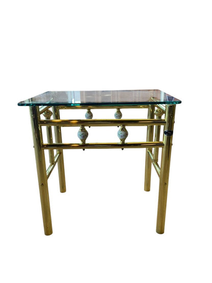Wesley Allen Co Brass Glass Top Side Table
