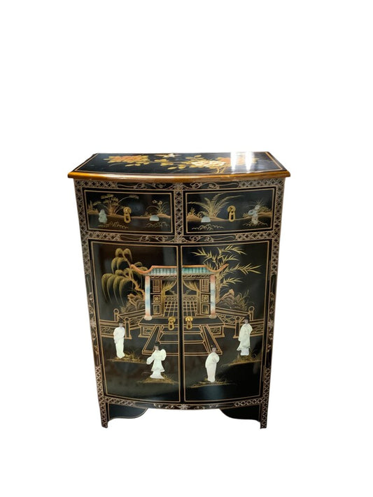 Hand Painted Oriental Solid Wood Cabinet