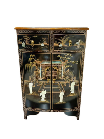 Hand Painted Oriental Solid Wood Cabinet