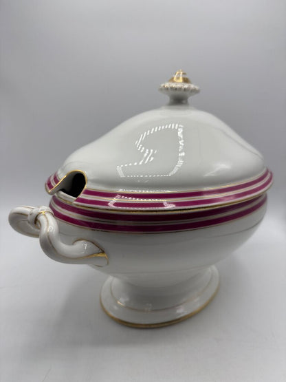 Antique C.F. Haviland White Footed Soup Toureen w/ Pink & Gold /rb