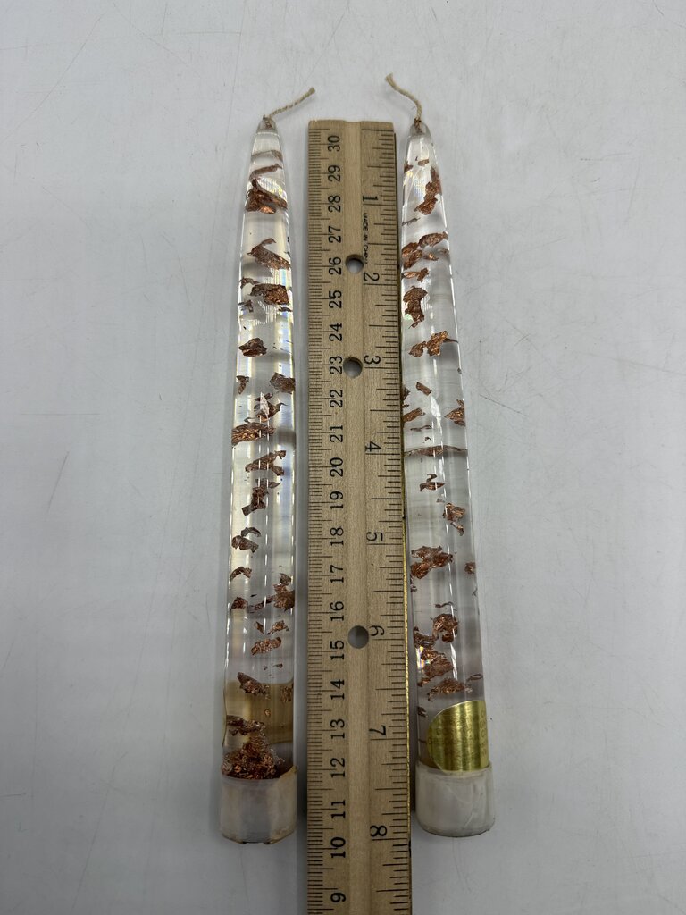 VTG Gregorian Copper Clear Lucite Copper Flake Candle Sticks 8” Pair /ro