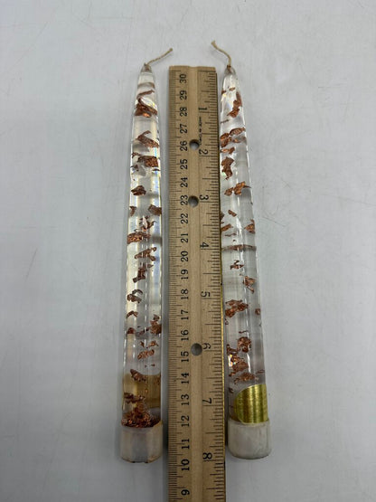 VTG Gregorian Copper Clear Lucite Copper Flake Candle Sticks 8” Pair /ro