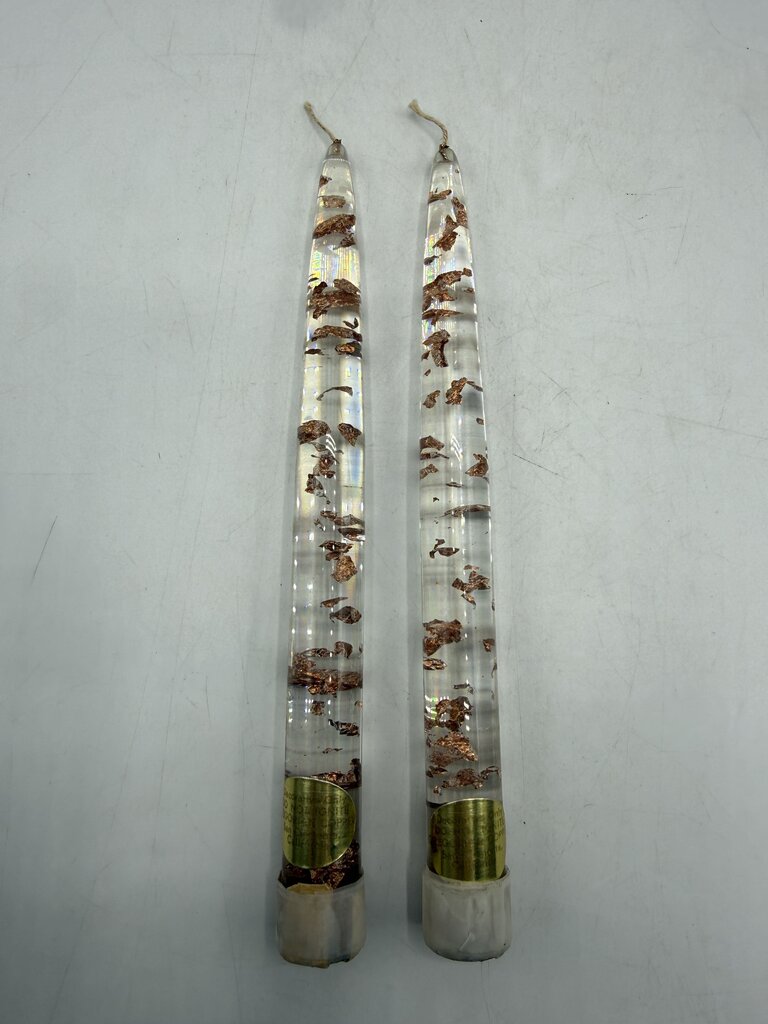 VTG Gregorian Copper Clear Lucite Copper Flake Candle Sticks 8” Pair /ro