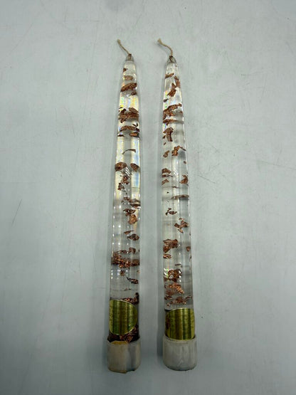VTG Gregorian Copper Clear Lucite Copper Flake Candle Sticks 8” Pair /ro