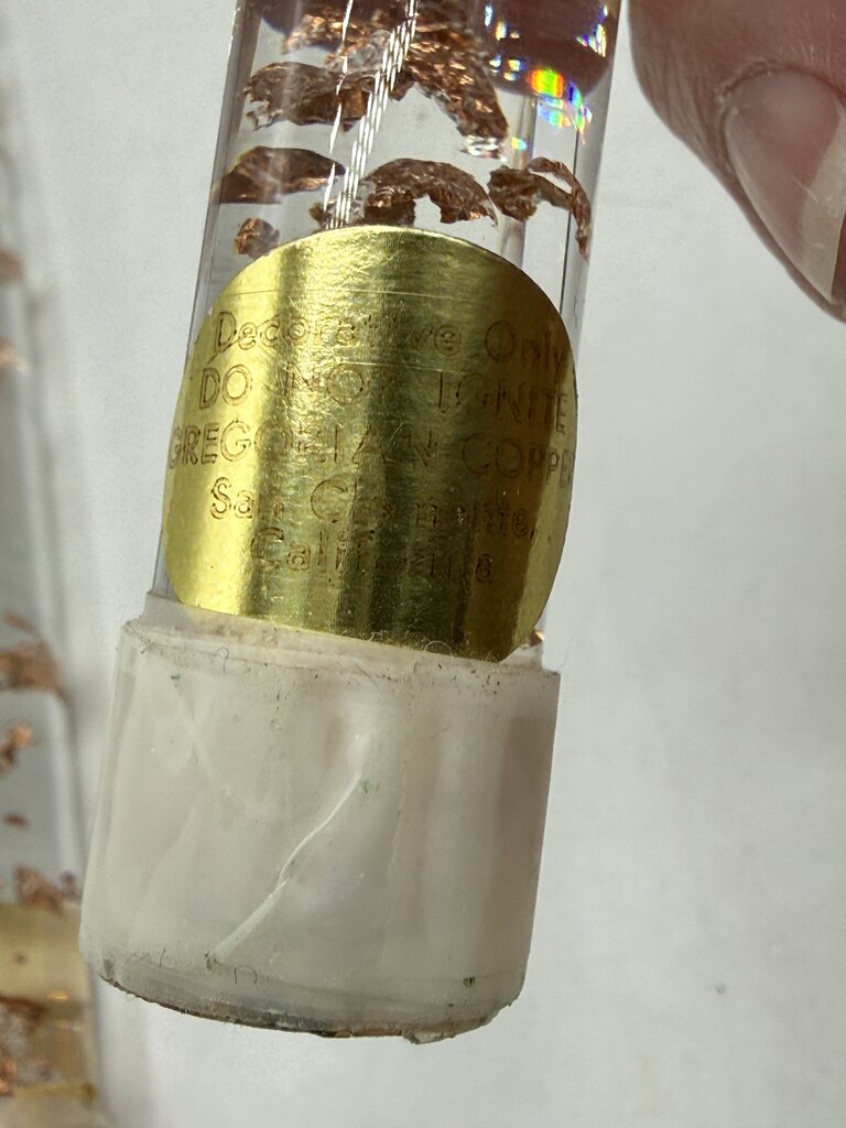 VTG Gregorian Copper Clear Lucite Copper Flake Candle Sticks 8” Pair /ro