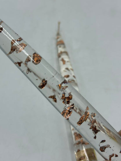 VTG Gregorian Copper Clear Lucite Copper Flake Candle Sticks 8” Pair /ro