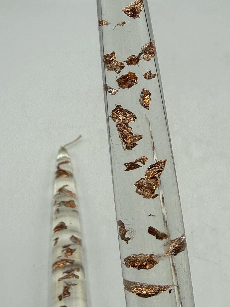 VTG Gregorian Copper Clear Lucite Copper Flake Candle Sticks 8” Pair /ro