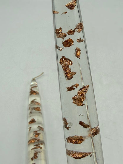 VTG Gregorian Copper Clear Lucite Copper Flake Candle Sticks 8” Pair /ro