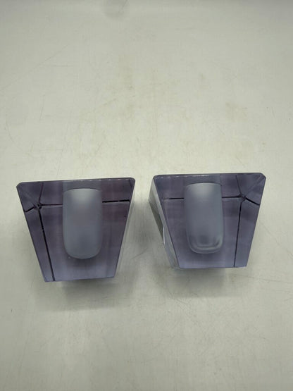 VTG Clear Crystal Obelisk Candlestick Holders MCM Art Deco Shape /ro