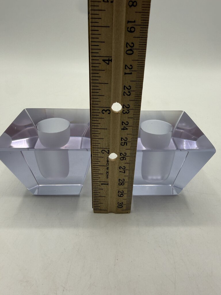 VTG Clear Crystal Obelisk Candlestick Holders MCM Art Deco Shape /ro