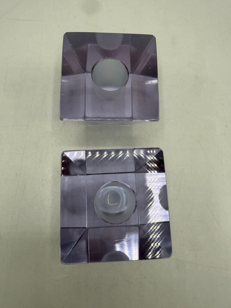 VTG Clear Crystal Obelisk Candlestick Holders MCM Art Deco Shape /ro