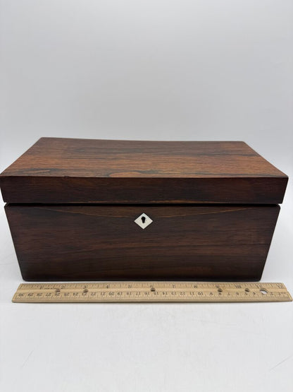 Antique Wood Tea Caddy Box 3 Section w/Glass Mixing Bowl /ro