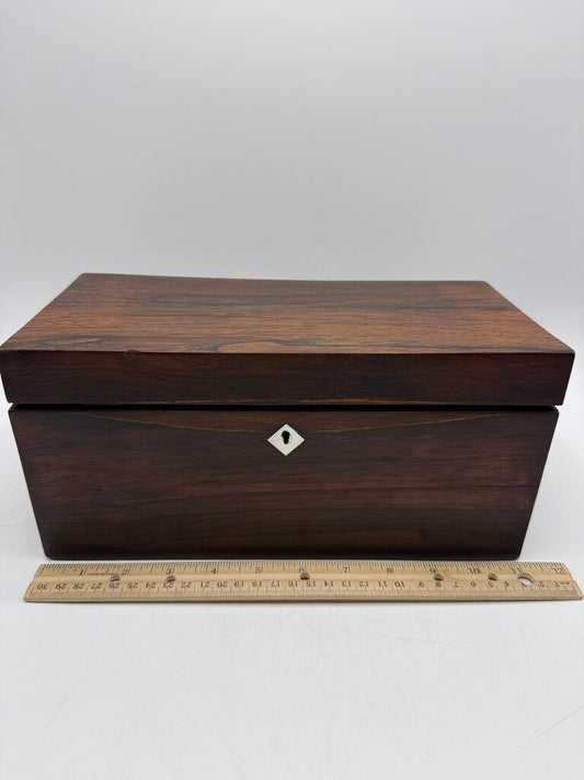 Antique Wood Tea Caddy Box 3 Section w/Glass Mixing Bowl /ro