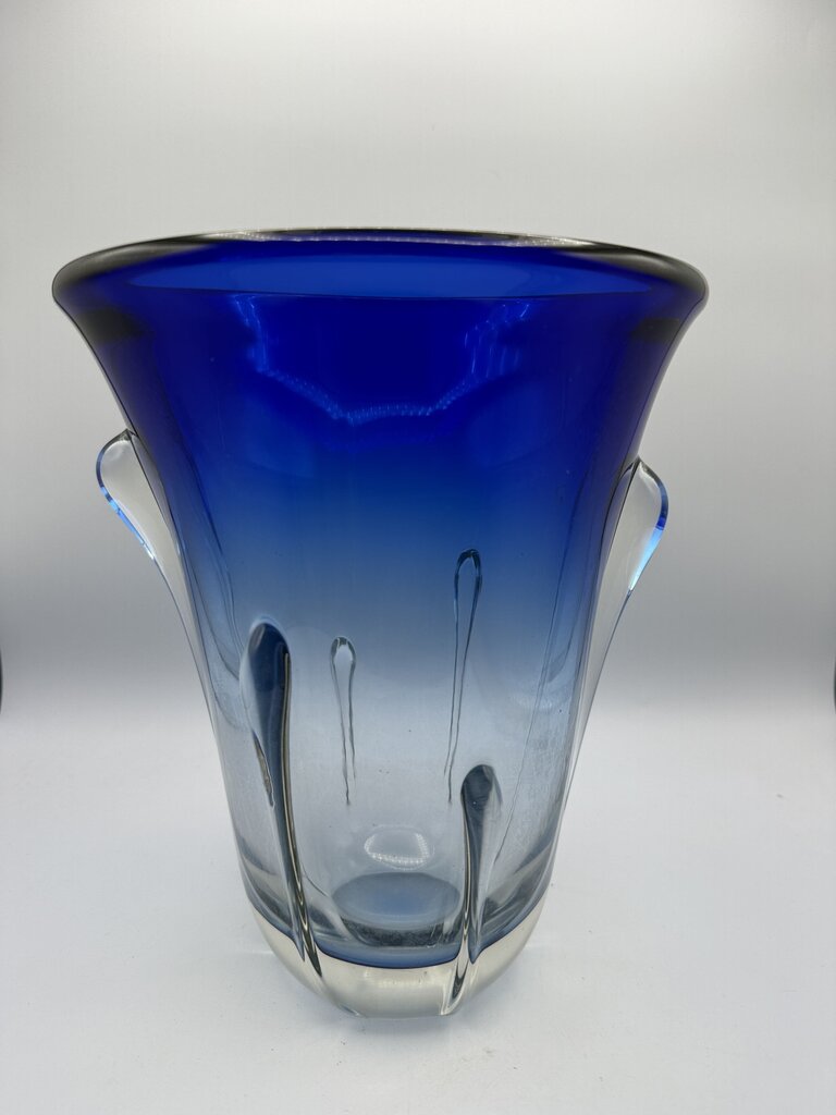Gorgeous Art Deco Heavy Cobalt Blue to Clear 9” Tall Vase /ro