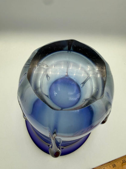 Gorgeous Art Deco Heavy Cobalt Blue to Clear 9” Tall Vase /ro