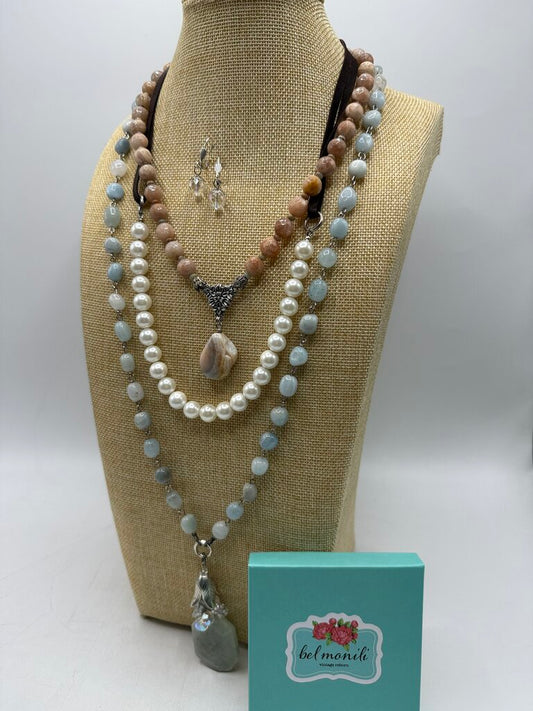 Bel Monili Vintage Reborn Set of 3 Fashion Necklaces 1 Dangle Earring /ro