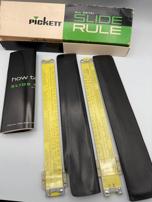 Set of 2 Pickett All Metal Slide Rule 902-ES Simplex Trig in box /ro