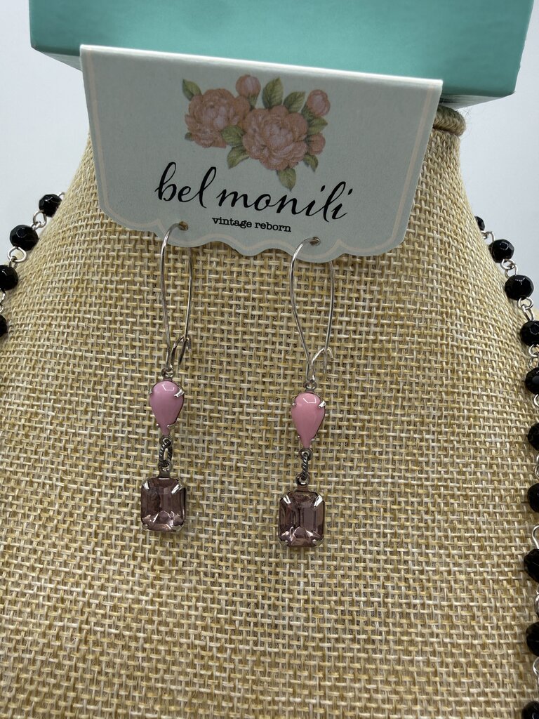 Bel Monili Vintage Reborn Pink Tulip Pendant Necklace w/ Pink Pierced earrings /ro